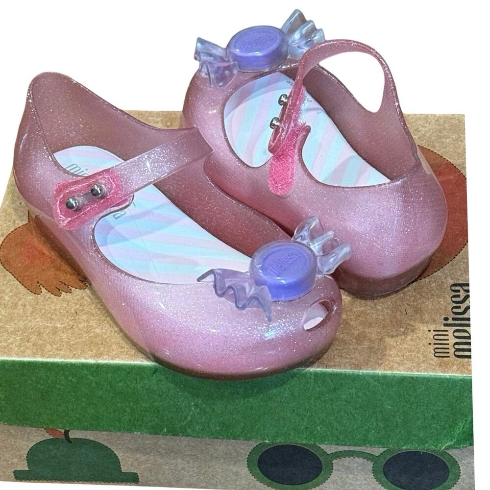 Mini Melissa Ultragirl Trick Pink Glitter Mary Jane Shoes Sz 7C Like New in Box